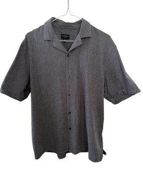 Club Monaco Men’s Short Sleeve Button Up Shirt Grey Linen Blend Size XL Slim Fit